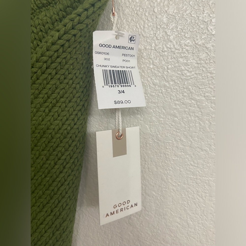 Good American Chunky Knit High Waisted Shorts Olive Green Lounge Cozy Core - Picture 9 of 12